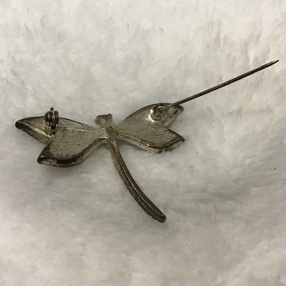 Dragonfly Green Enamel Brooch Rhinestones - Picture 4 of 4